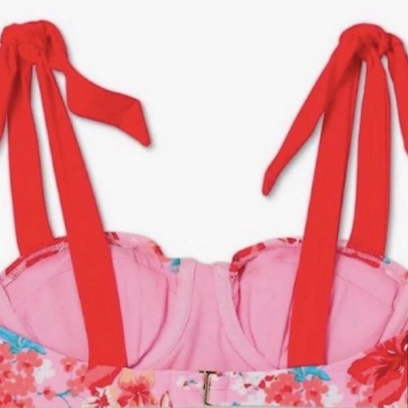 Xhilaration Red and Pink Floral Tie Strap Bikini Top (L) and Bottoms (S) - Picture 3 of 11